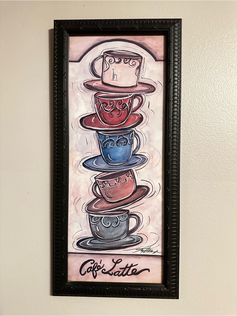 Vintage Y2K Café Latte Coffee Cup Wall Art 2000s Tuscan Kitchen 10x22